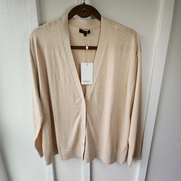 Quince Sweaters - New Quince Lightweight Organic Cotton Cashmere Cardigan Heather Oatmeal Size XL